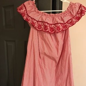 Red and white off the shoulder dress